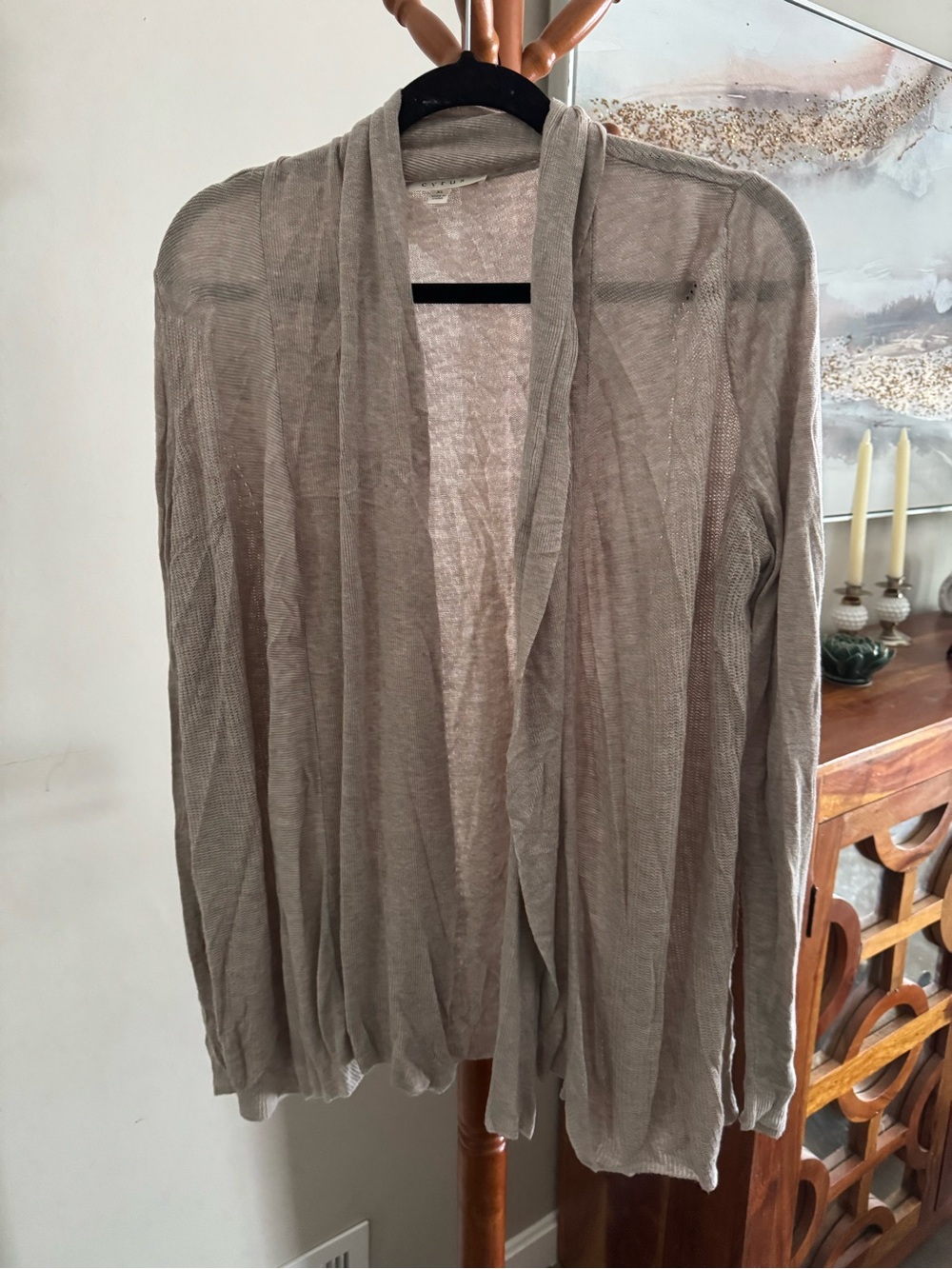 Cyrus Cardigan Sweater Tan Neutral Long Sleeve Cover Up Lightweight Soft size XL
